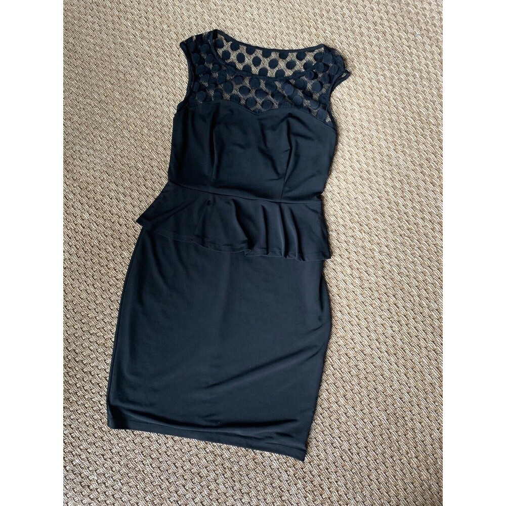 Enfocus Studio Black Peplum Pencil Dress With Sheer Polka Dot Top Sz 6